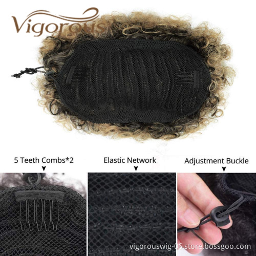Vigorous Cheap Price Short Hair Extension Fluffy Kinky Curly Updo Chignon Ombre Color For Black Women Synthetic Afro Hair Bun